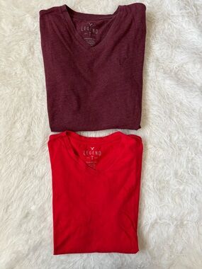 American Eagle Men’s Legend V-Neck Tee Bundle in Burgundy and Red